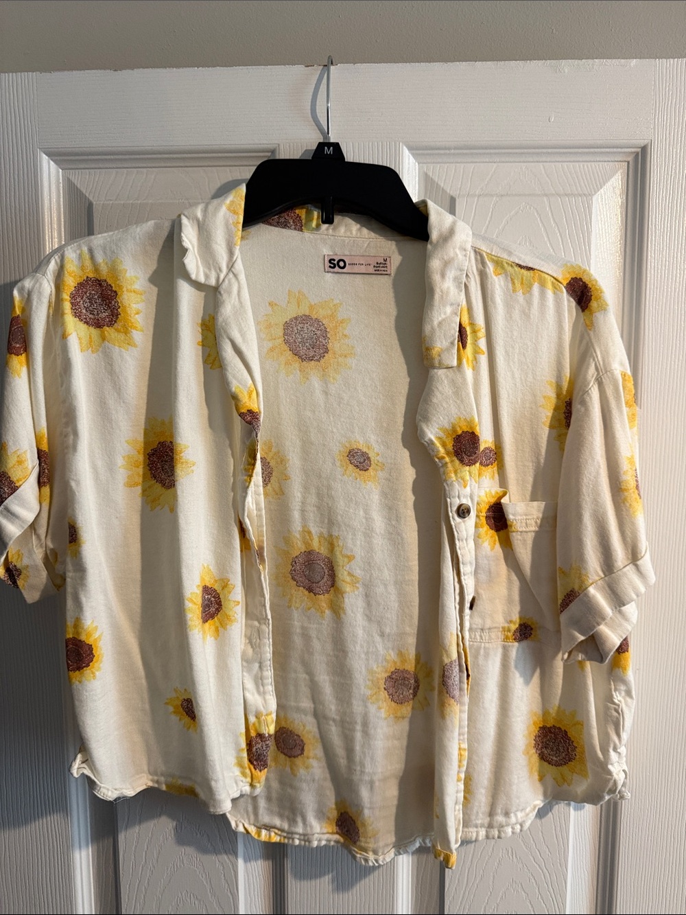 SO Cream Button-Down Shirt with Yellow Sunflower Print